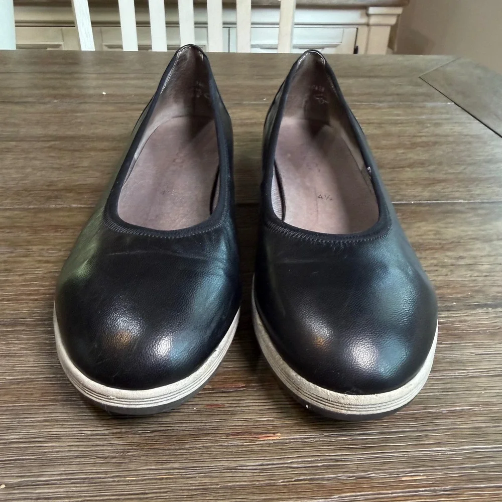 Gabor Kids - Girls Black Leather Ballet Flats Slip On Grip Sole Shoes Size 4.5